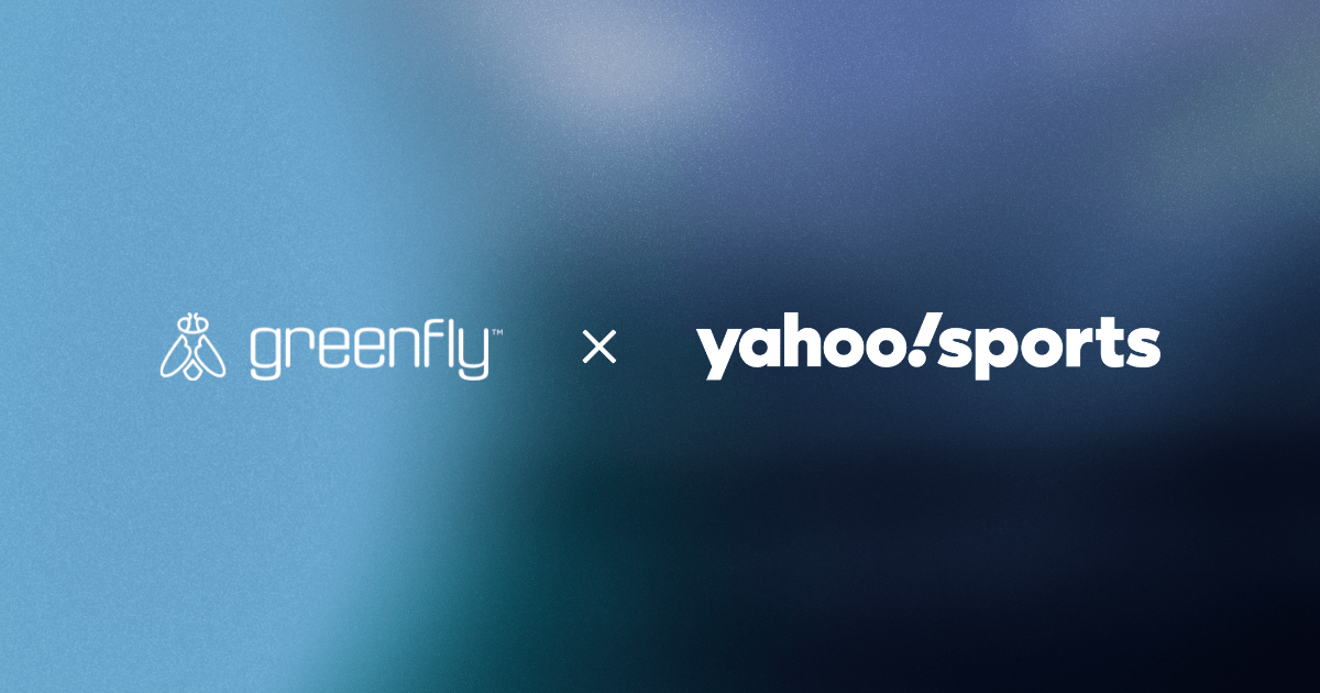 Greenfly and Yahoo Sports logos in white on blue gradient background