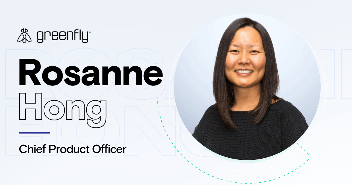 Rosanne Hong, Chief Product Officer, Greenfly headshot and logo